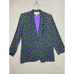 Vintage Evan Picone Womens Silk Blazers Petite 6 Jacket Green Purple Geometric